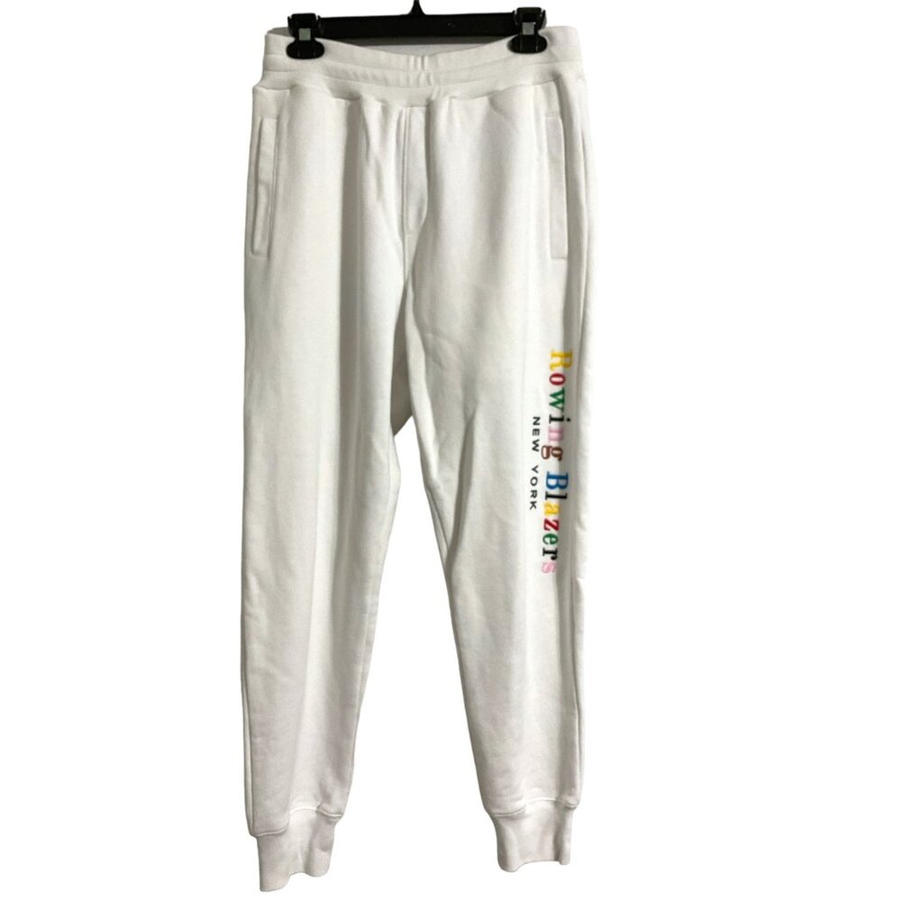 ROWING BLAZERS White Logo Sweatpants XS Elastic Waist Joggers Men